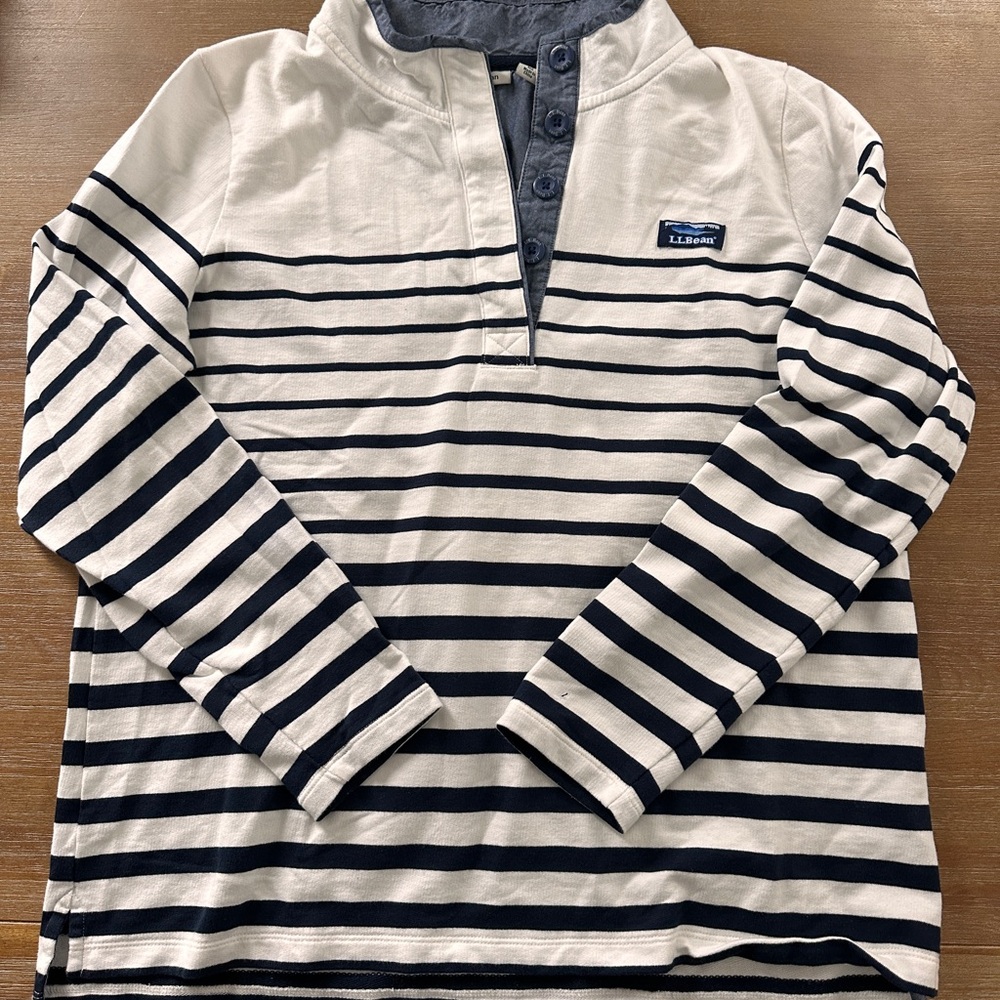 L.L. Bean Cream and Navy Striped Shirt — Pullover - Women’s size XL
